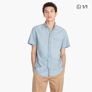 J.Crew Classic Fit Chambray Button Down Short Sleeve Shirt, Medium